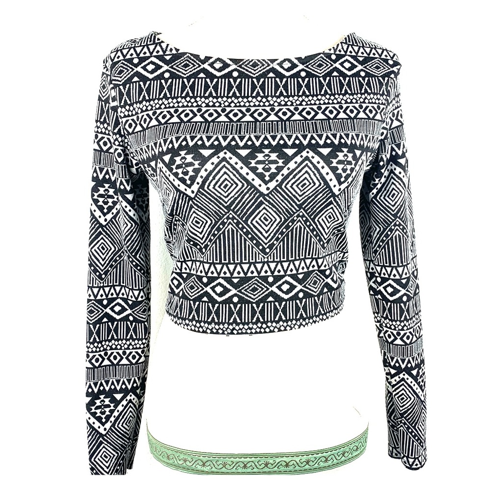 Signature Aztec Long Sleeve  Festival Crop Top